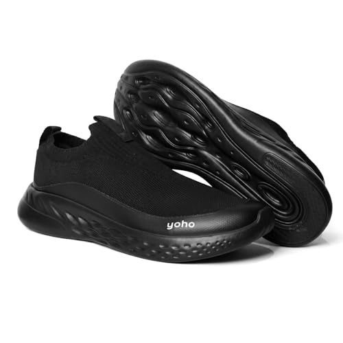 Image of Yoho Men Walking Slip On Shoes | Cushioned, Comfortable, Orthopedic, Lightweight & Breathable Knitted Stretchable Upper | Every Day Casual Wear without Lace, Stylish Footwear for Gents /Boys - UrbanEazyX