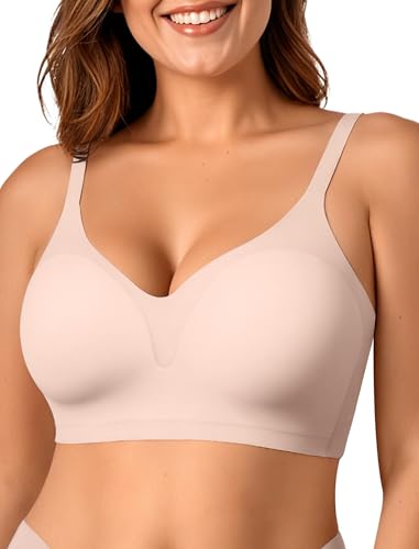OEAK Womens Comfortable Bra Push Up Bras Wireless Support Lift Brassiere V Neck Full Coverage Everyday Seamless Tshirt Bras