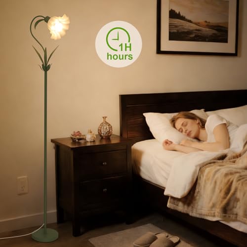 Image of HMVPL Flower Floor Lamp for Living Room, Flower Standing Lamp with Remote Control, Floral Cute Tall Lamp with RGB Bulb, Dimming, Timer, Arc Vintage Floor Lamp for Bedroom Corner Kids Room Reading
