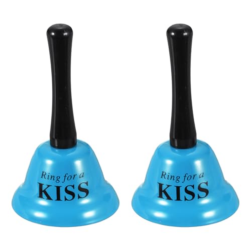 PATIKIL 2Pcs Hand Bell, 3" Small Service Call Bell with Handle Metal Ringing Loud Jingle for Wedding Restaurant Hotel Senior Bedside Classroom Dinner Pet Animal Training(KISS, Blue)
