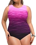 Daci Women Pink Gradient Plus Size One Piece Swimsuit Tummy Control Athletic Bathing Suit Slimming Swimwear 18 Plus