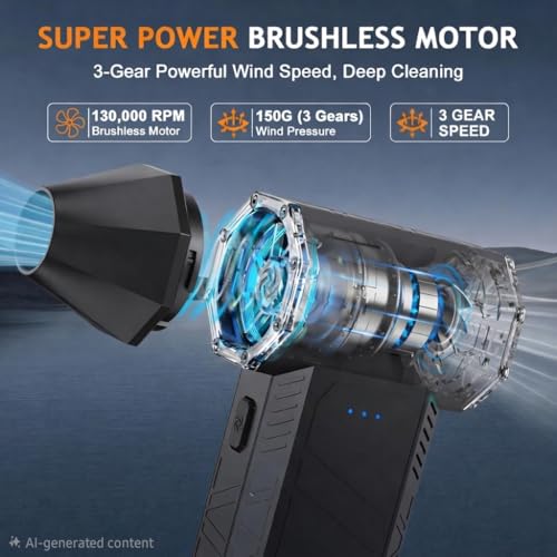 Image of PRIMESAGE Air Duster Leaf Blower Cordless Jet Blower Mini Dust Blower Air Blower Cordless Air Fan Air Pressure Gun for Cleaning PC Cleaning Kit Portable Turbo Fan Jet Fan Air Cleaner for Dust