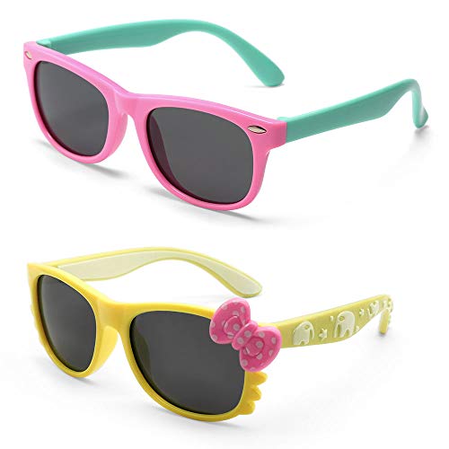 MOTOEYE Kids Polarized Sunglasses for Children Age 4-12 Years Old, Girl or Boy Styles, Pack of 2 (sunggles001-green)