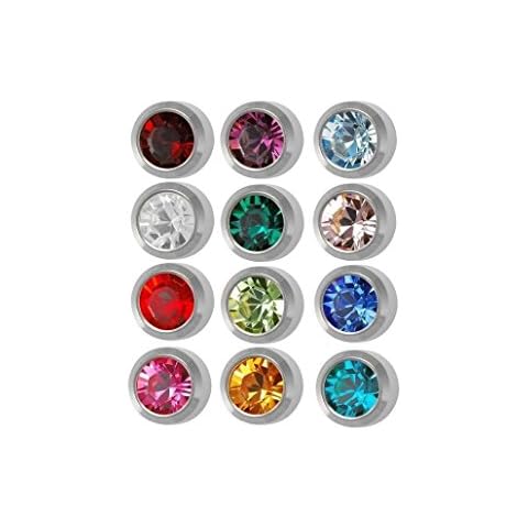 Caflon Ear Piercing Bezel Earrings Studs 3mm Assorted Colors White Metal 12 Pair Cover