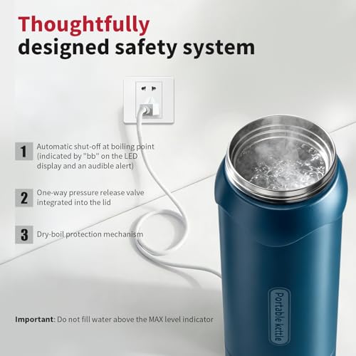 Tetera eléctrica portátil de acero inoxidable 450 ml azul miniatura 4