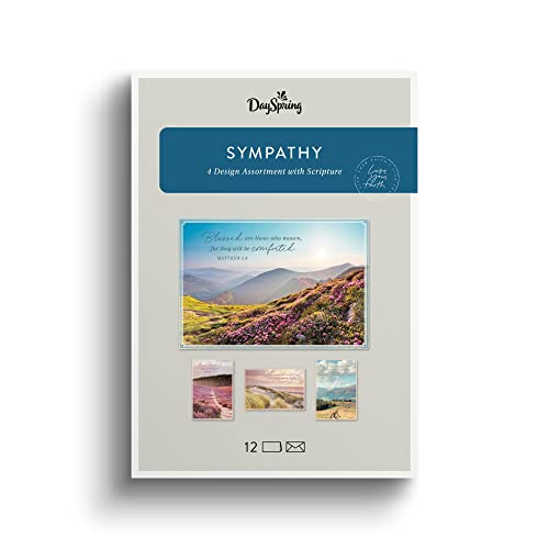 DaySpring - Sympathy - Blessed are Those Who Mourn - 4 Nature Landscape Design Assortment with Scripture - 12 Sympathy Boxed Cards & Envelopes (U0060)