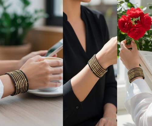 Image of Touchstone Indian Colorful Bead Bracelet Bollywood Beaten Metal Beads Openable Broad Cuff Bracelet in Gold or White Tone for Women.