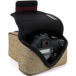 Lentes Para Camara Canon Rebel T7 USA GEAR Estuche para cámara DSLR con protección de Neopreno, trabilla para cinturón y Almacenamiento de Accesorios, Compatible con Canon EOS Rebel T7, 850D, Nikon D3500, D5600 y más (Tela marrón)