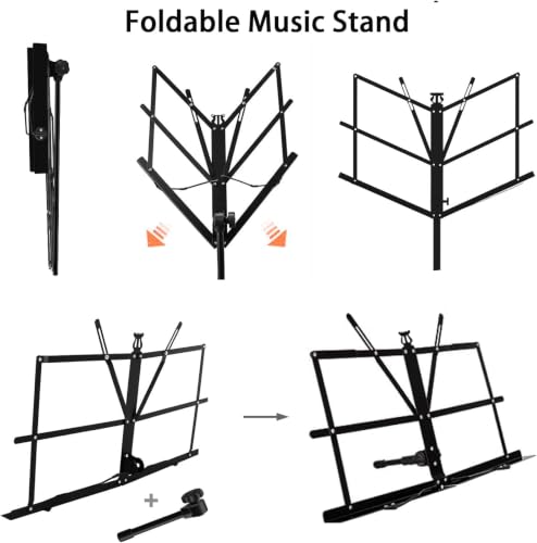 Image of EastRock Music Stand, Professional Collapsible Portable Light Weight and Adjustable Folding Music Stand-Book Stand (Dual-use), Book Clips, Portable Carry Bag