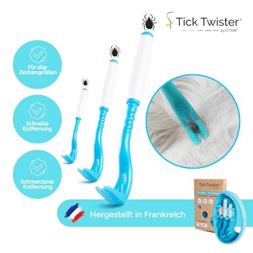 Tick Twister 3 Zeckenhaken für Hunde, Katzen und Menschen – Zeckenzange 3er Set mit Aufbewahrungsbox Sicheres Entfernen ohne Schmerzen – Ideal für Outdoor-Aktivitäten (Blau, 1er-Set)