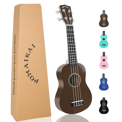 Image of POMAIKAI Soprano Wood Ukulele Rainbow Starter Uke Hawaii kids Guitar 21 Inch with Gig Bag for kids Students and Beginners (Bright Brown)
