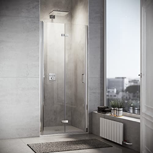 SONNI Parete Doccia Battente In Nicchia, Vetro Temperato 6 mm Trasparente Porta a libro da Interno, Profilo in alluminio cromato 90x195 cm
