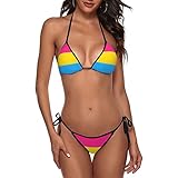 Gianlaima Pansexual Pride Flag Ladies Swimwear Backless Tie Bikini Set Two Piece Women Swimwear