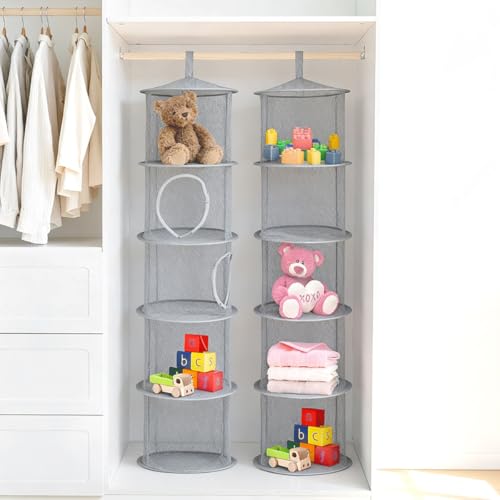 3 Stück Faltbare Hängeaufbewahrung Organizer,Grau Speichern Sie Platz Lagerkorb,5 Fächer Hängeregal Mesh Hängende Netz-Aufbewahrungstasche,für Kuscheltier Aufbewahrung,Kinderzimmer