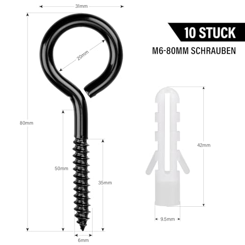 HATANSE 10 Pièces Œillets de Vis en Acier Inoxydable M6 x 80 mm Noir – vue 2