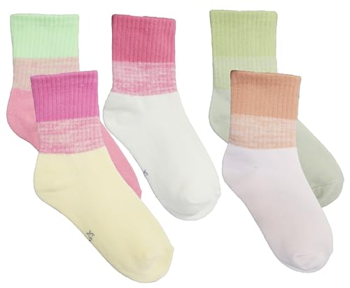 5 Pairs School Girl Crew Sock Kids Cotton Sock Atheletic Winter Warm (pink, white)