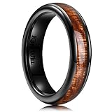 King Will Nature 5mm Black Domed Koa Wood Ceramic Ring Wedding Band Polished Finish Comfort Fit 10
