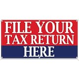 Remagr 2×4 ft File Your Tax Return Here Banner Sign Fabric Polyester for Business Industrial with Metal Cable Ring