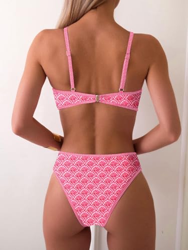 Image of Fanuerg Women's Triangle Bikini Sets O Ring Linked Two Piece Swimsuits Floral Printed Cheeky Bathing Suit