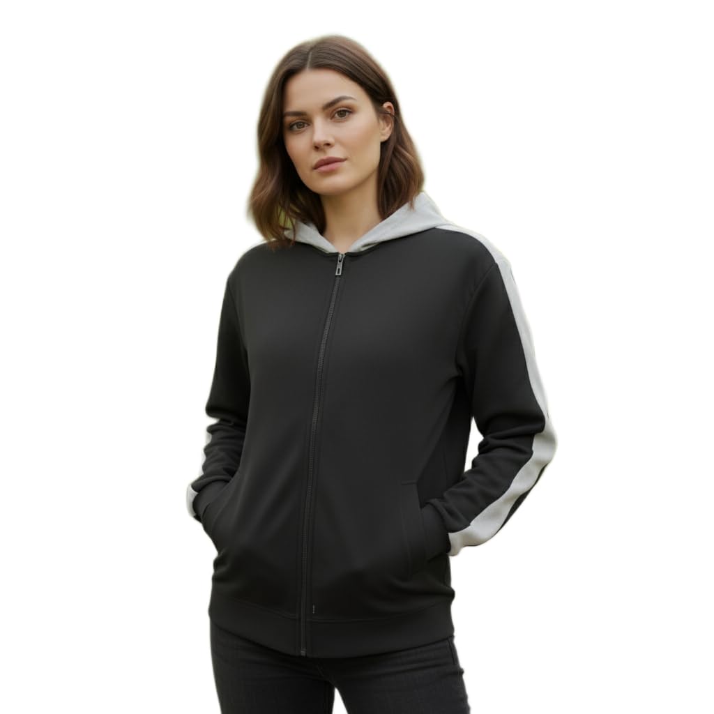 Ladies Plus Size Jacket with Hood | Black Athleisure Zip Jacket | Outdoor Running Wear-picture-32
