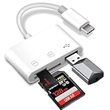 USB C SD Card Reader, ADRUDY SD Card Reader for iPhone 15 16 iPad/Mac/Android Devices, 3 in 1 Memory Card Reader with SD/MicroSD & USB Port, Plug and Play