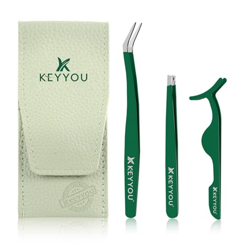 KEYYOU Lash Applicator Tool Set-3Pcs Upgrade Lash Tweezers with Anti-Stick Silicone for DIY Lash Clusters Easy to Use