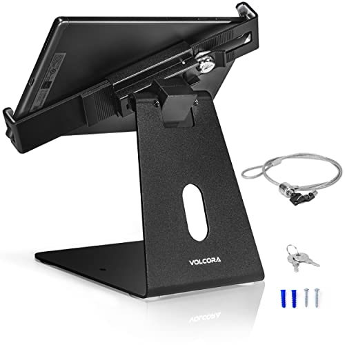 Image of Volcora Anti-Theft Tablet Stand iPad Kiosk Stand with Lock, Black 10-13'' iPad Stand for Desk, Swivel, Adjustable iPad Holder For Desk, iPad Mount For Desk For POS Register, Retail Business, Cashier