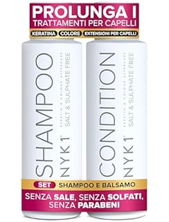NYK1 Set Di Shampoo Senza Solfati E Balsamo (500ml x 2) Set Di Shampoo Senza Sale Post Cheratina E Balsamo Per Extension E Capelli Colorati - Detersione Delicata E Previene La Rottura Dei Capelli