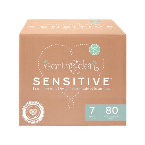 Image of Earth & Eden Sensitive Baby Diapers, Size 7 (80 Count) - Eco-Conscious & Hypoallergenic Diapers - No Harsh Chemicals - Comfortable and Gentle on Skin - Dermatologically Approved