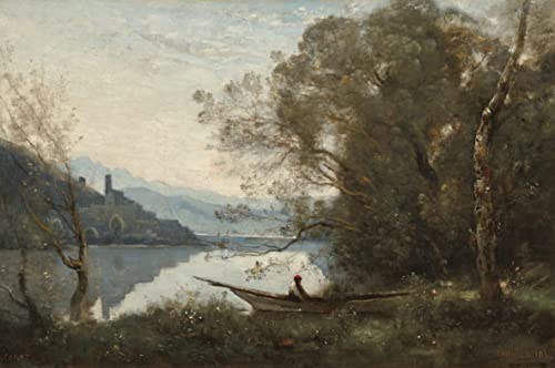 Tableau le batelier amarré Corot décoration salon vintage 60x90