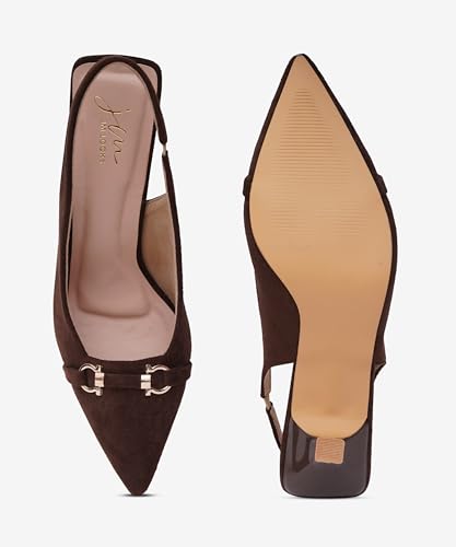 Image of JM LOOKS Women's Sophisticated Pointed Toe Slingback Kitten Heels with Metallic Buckle Accent for Professional and Evening Elegance