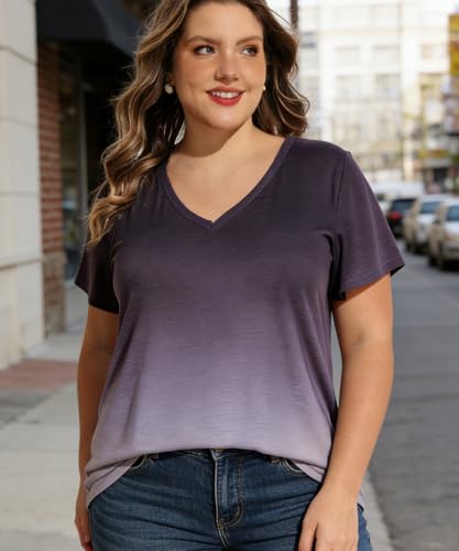 Image of RITERA Women Plus Size Tops Tie Dye V Neck Shirt Floral Camo Summer Short Sleeve Tunic Oversized Ladies Blouse XL-5XL