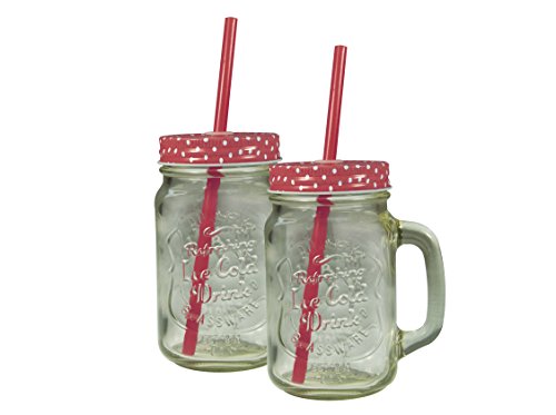 Jocca Polka Dots Glas Tassen mit Stroh Duo Set, transparent/rot