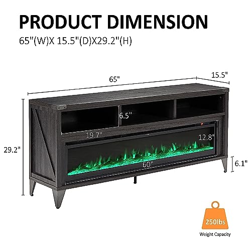 Amerlife FTS0001A+02C 65 Inch Fireplace Tv Stand With 60 Inch Glass Electric Fireplace thumb #3