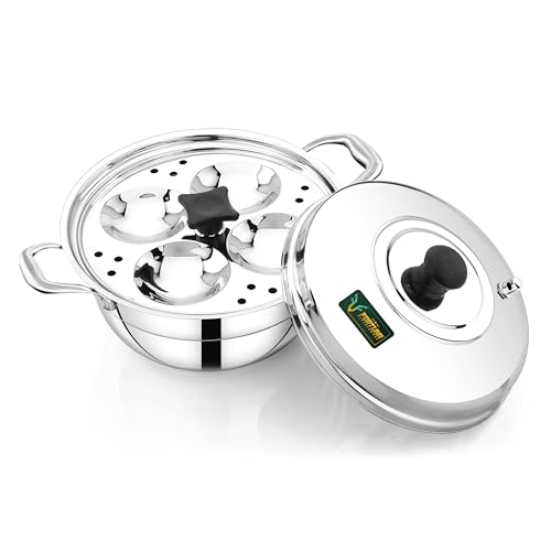 Fortuna Stainless Steel Multi Purpose Kadai with Steel Lid, Idli Maker Steel 2 Idli Plate 8 Cavity Idli Cooker Stainless Steel Idly Pot