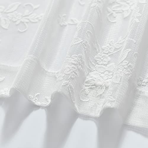 Kotile White Lace Curtains 54 Inch Length For Small Window, Embroidery Vine Floral Vintage Lace Curtains 2 Panels Set, Rod Pocket Privacy Sheer Lace Window Curtains, 52 X 54 Inch, 1 Pair, White #TOP6