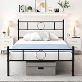 ZECIIYE Cadre de Lit Métal 90x190, Lit 1 Personne Adulte et Enfants, pour Chambre d'amis, Sieste, Espaces Restreints, Fer Forgé Robuste, Facile à Assembler, Noir