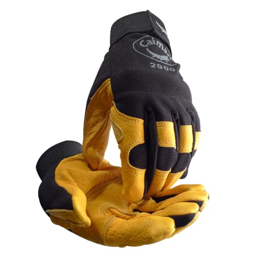 Caiman MAG (Multi-Activity Gloves), Pig Grain Leather Palm, Spandex Back, Reinforced Padding, Hook & Loop, Black/Gold, Medium (2900-4)