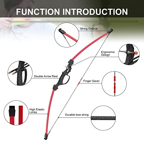 Aimdor Archery Kids Bow and Arrow Set Youth Bow and Arrow Birthday Gift Bow Kids Bow Beginner Bow Practice Bow with 8 Arrows and Accessories for Outdooor Practice Red