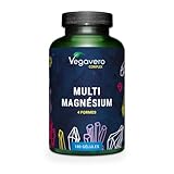 Complexe de Magnesium 375 mg | 180 Gélules | 4 FORMES - Bisglycinate, Malate, Citrate et Taurate | Avec Vitamine B2 & B6 | Absorption Supérieure | Sans Additifs & Vegan | Vegavero®