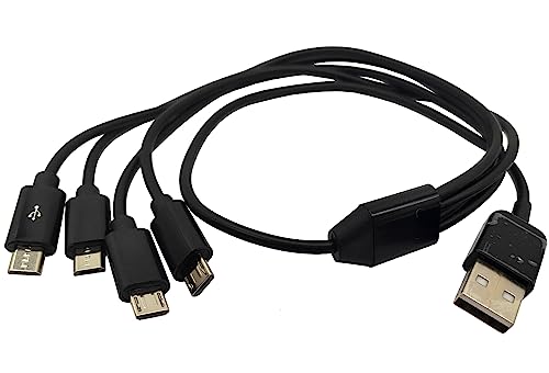 Halokny 4 in 1 Multi Charging Cable - USB Type A to Four Micro USB Splitter Cable Data Sync & Charging Cord (Black, 1.5Ft)