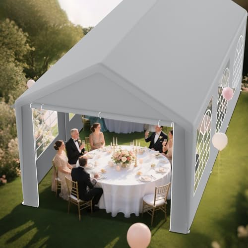 UISEBRT Robustes Partyzelt 3x6 m mit 170g/m² PE-Dach und 130g/m² Seitenteilen mit Fenster – Wetterfestes Gartenzelt Pavillon 3x6 für Gartenfeste, Hochzeit, Party Zelt mit Stahlrahmen, Grau