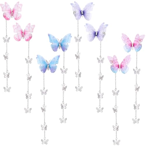 PAGOW 8pcs Butterfly Hair Tassel Clips, Cute Alligator Barrettes