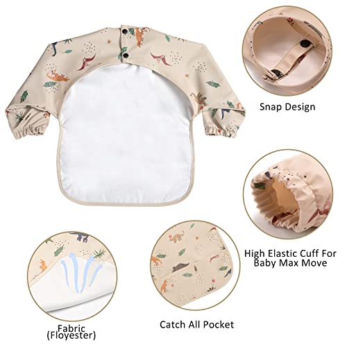 Halaa Vauva Long Sleeve Baby Bibs For Toddlers, Waterproof, Mess Proof, Coverall, Easy Clean Outfit Baby Smock With Food Catcher Pocket For Feeding, Eating, Washable, Boys Girls Led Weaning Shirt Bib #TOP4