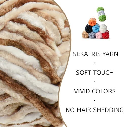 Image of 3 Pack Plush Chenille Chunky Yarn - Fluffy Velvet Yarn Crochet for Blanket Knitting and Crocheting - Soft Baby Yarns for Crocheting - Amigurumi Crochet Yarns 100g (87yds) (3 White Coffee)