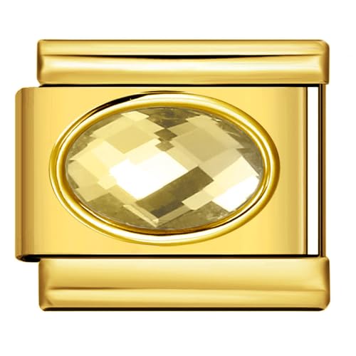 Image of Mon & Sons August Peridot 18K Gold Month Birth Year Birthday Stone Anniversary Birthstone Crystal Silver Italian 9mm Link Stainless Steel Bracelet Charm Compatible With 9mm Link