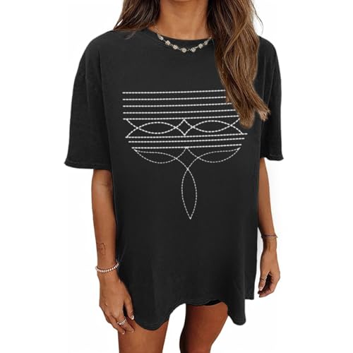 Western Shirts for Women Cowgirl Boot Stitch Shirt Rodeo Oversized Graphic Tees Vintage Tshirts Country Boho Clothing