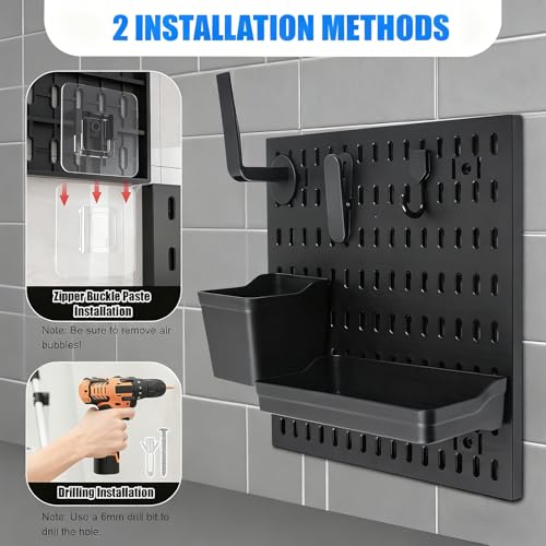 Pegboard,Stecktafel Wand Organizer Mit 4 Stecktafeln (30x30cm) + 18 ZubehöR,Pegboard-Gaming,Schreibtisch-Stecktafel,Peg Tafel Wandorganisator FüR Wand-Organizer Bastelorganisation,Schwarz