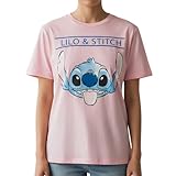Disney Stitch Camiseta para Mujer, Stitch Camiseta Algodón Suave de Manga Corta Mujer y Adolescentes | Talla L | Rosa