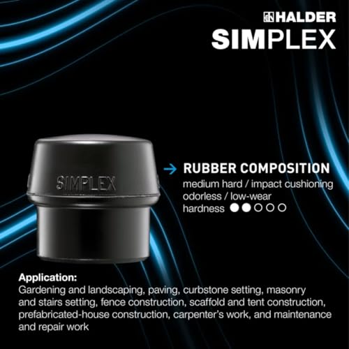 Image of Halder Simplex Soft-Faced Mallet 3028.080 - Medium-Hard Rubber Insert, Hard Nylon Insert, Cast Iron Housing with Handle Protection Sleeve, Varnished Wooden Handle, 80mm, 6.4 lbs.